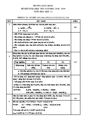 Đáp án đề kiểm tra học kỳ I môn Hóa học Lớp 11 (Tự luận) - Nhóm mã đề 303, 306, 309, 312, 315, 318, 321, 324 - Năm học 2018-2019 - Sở giáo dục và đào tạo Quảng Nam